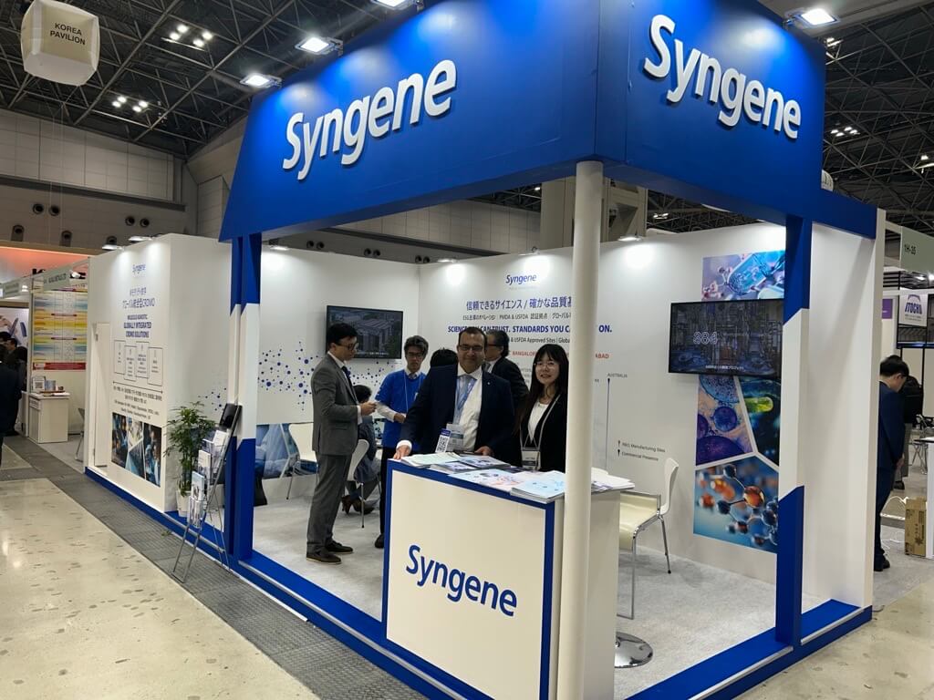 Syngene booth at CPHI Japan 2026 with visitors and team members in discussion